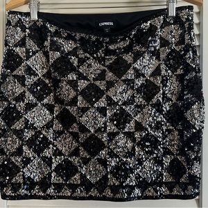 Two Express Sequin Mini Skirts 16” Length Size Large. Price includes shipping!